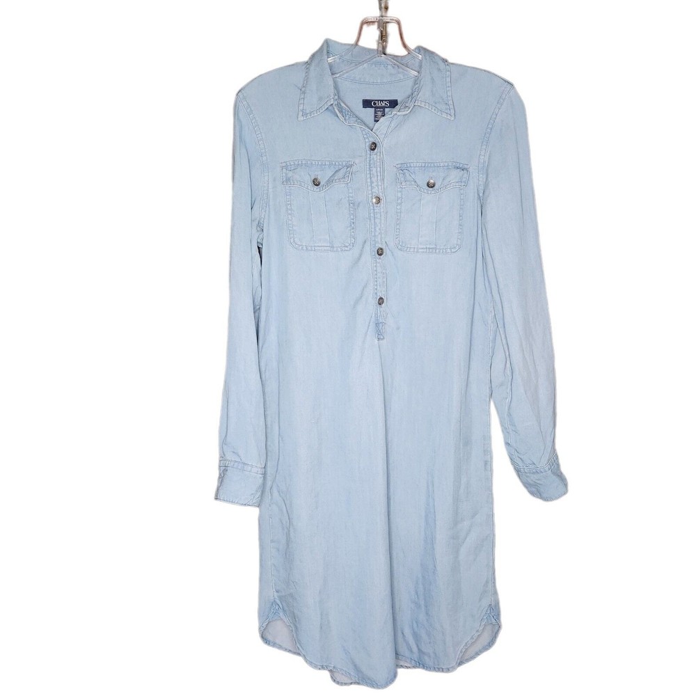 Chaps Denim Light Wash Long Sleeve Denim Jean Shirt Dress Size Small/P/Ch